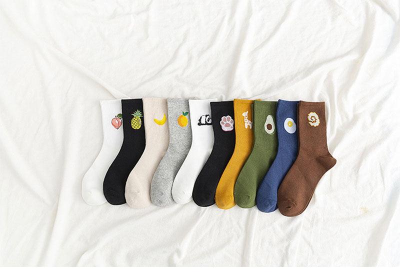 New Elegant Fruit Printed Breathable Cotton Socks Happy Funny Unisex Socks Candy Colors Harajuku Casual Cotton Crew Socks For Men And Women