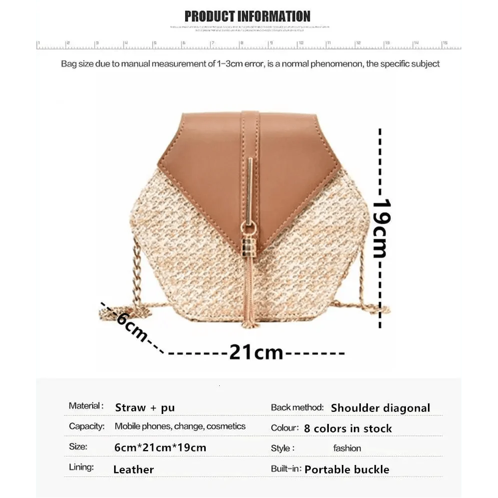 New Famous Mulit Style Straw+leather Handba For Women And Girls  New Fashion Summer Bag Handmade Woven Beach Circle Shoulder Bag