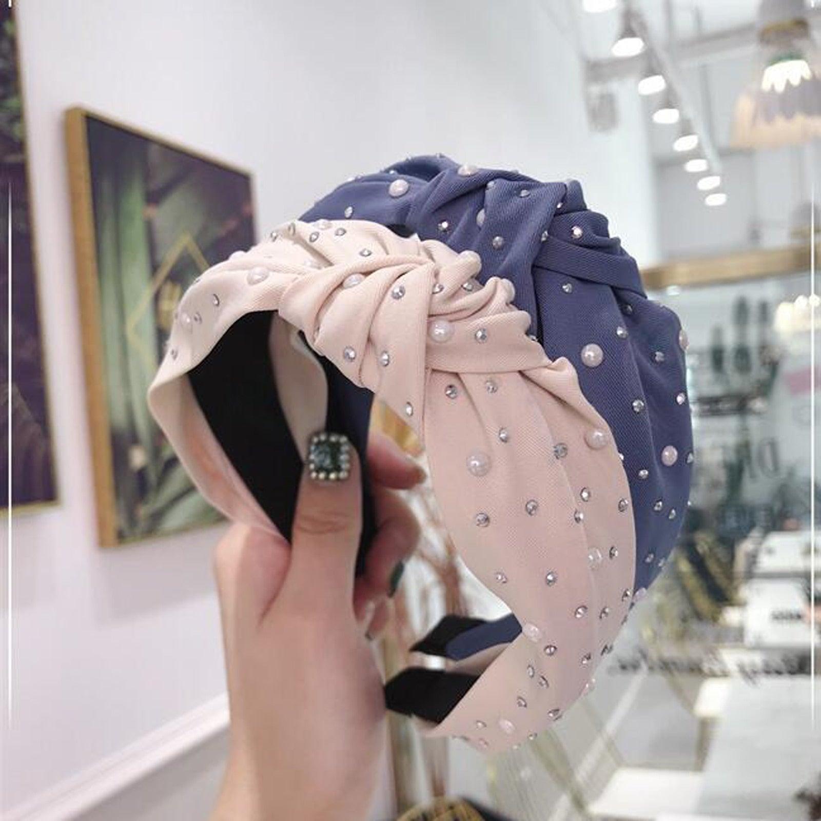 New Fashion Girls Headband Handmade Shining Pearls Rhinestone Ornament Hairband Women Middle Knot Turban Gorgeous Hair Accessories For Women
