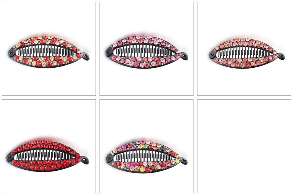 New Fashion Hair Clips Women Banana Barrettes Plastic Color Rhinestone Hair Claws Pins Clamps for Girls Ponytail Mohawk Bun Maker Accessories For Curly Hair Women