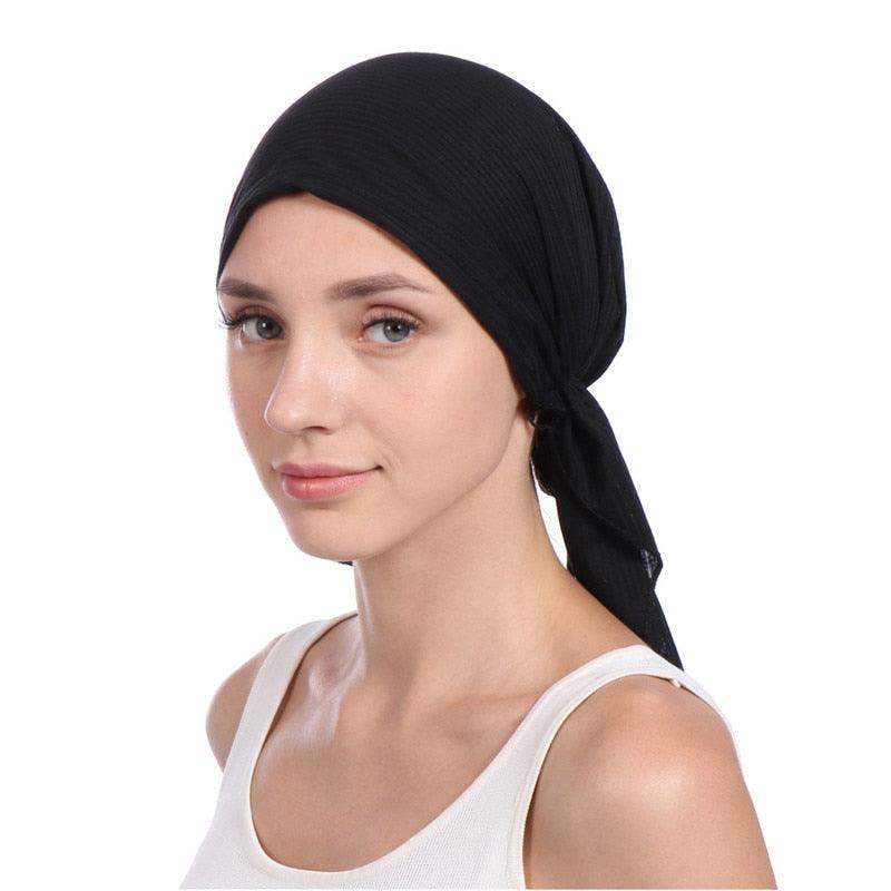 New Fashion Soft Cotton Solid Color Elastic Wrap Lightweight Scarf Hats Muslim Turban Elegant Bonnet Inner Hijab Hat Female Turbantes caps For Women