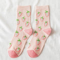 New Harajuku Style Kawaii Woman Socks Cotton Socks Novelty Socks with Strawberry and Flower Funny and Pink Socks Running And Climbing Socks For Men And Women