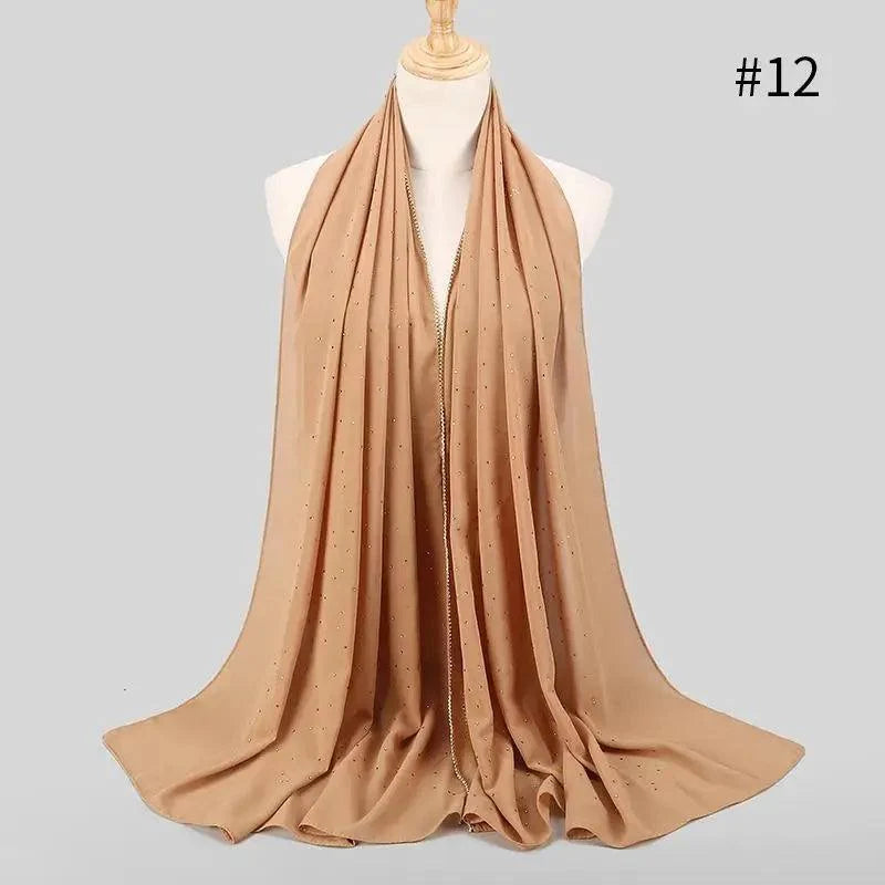 New Luxurious Gold Chiffon Head Scarf Solid Soft Long Muslim Scarves For Women Hijab Musulman Female Shawl and Wrap