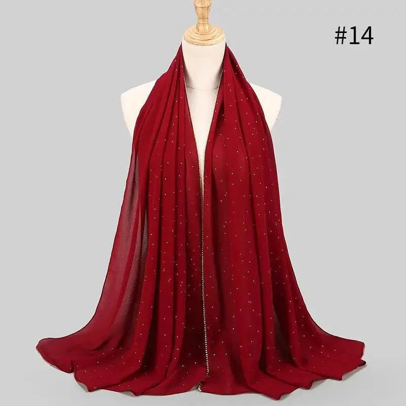 New Luxurious Gold Chiffon Head Scarf Solid Soft Long Muslim Scarves For Women Hijab Musulman Female Shawl and Wrap
