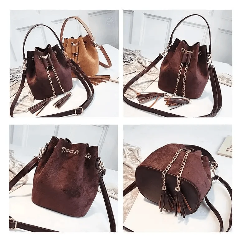 New Sizzling Mini Crossbody Handbags Cute Bucket Bag Organizer Small Tassel PU Leather Womens Shoulder Messenger Bags