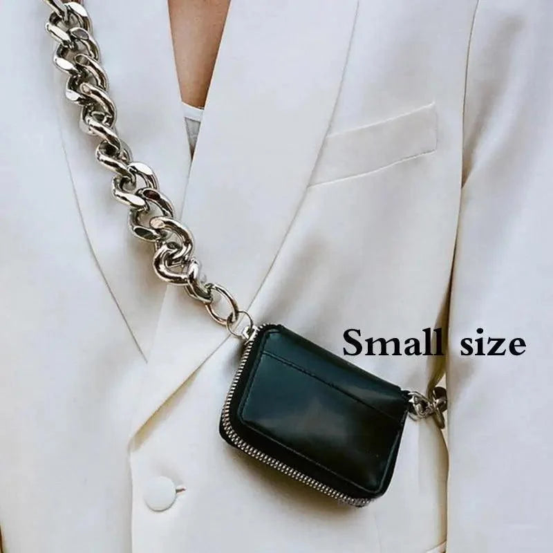 New Sparkling Thick Metal Chain Shoulder Bag Bike Wallet, Mini Bag, Coin Purse. Fashionable Women Pack Leather Crossbody Bags