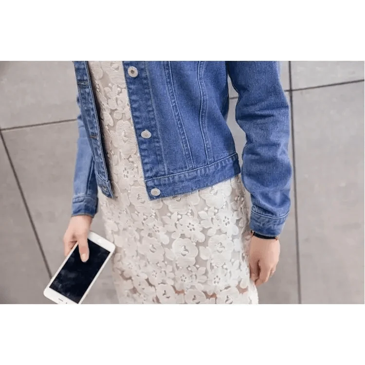 New Stunning Long Sleeve Winter Slim White Black Jeans Top For Women Solid Denim Jacket Women Short Overcoat For Ladies