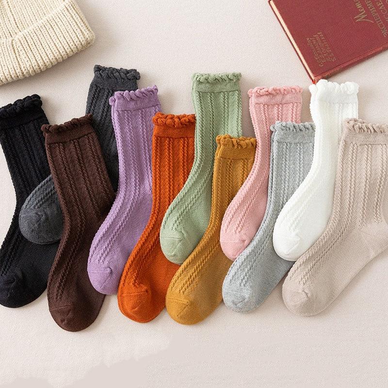 Ruffle Frilly Socks Kawaii Cotton Socks Cute Women Solid Color Warm Winter Running Cycling Climbing Unisex socks For Men And Women