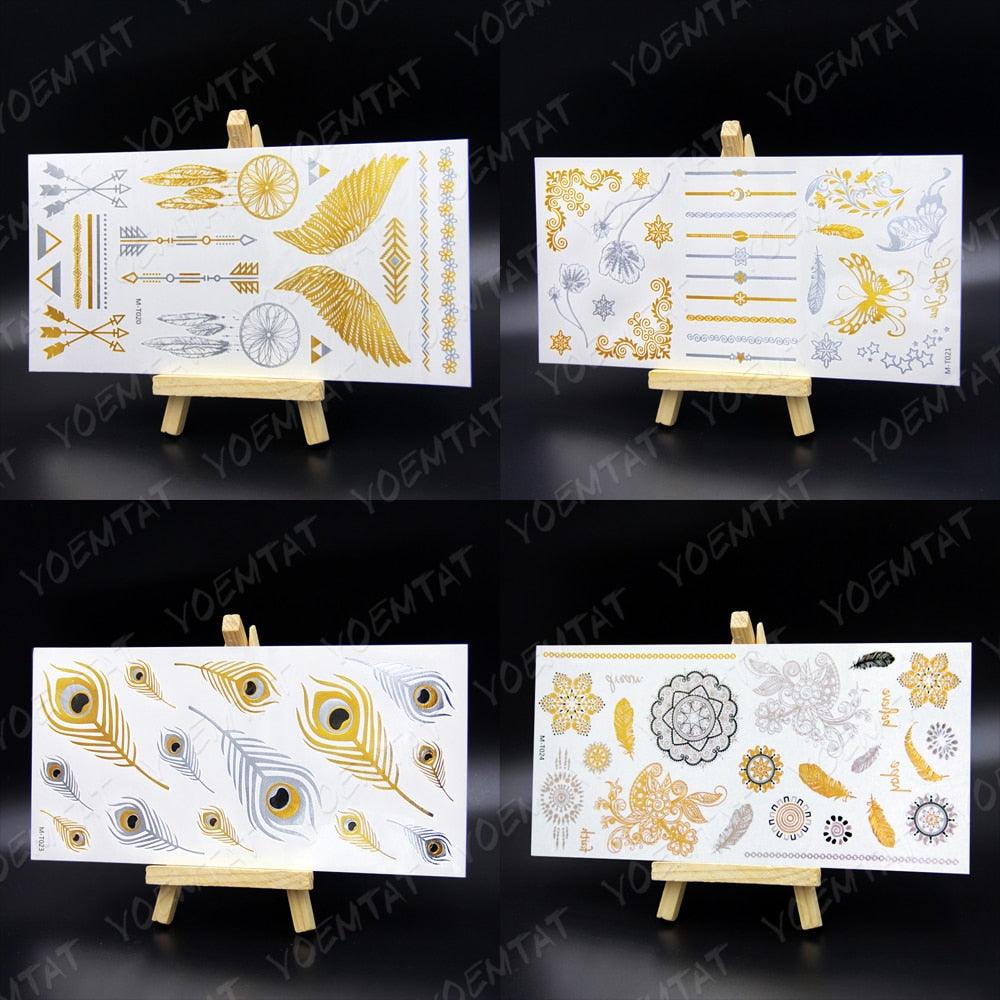 New Waterproof Temporary Tattoo Sticker Golden Silver Flower Jewelry Flash Fashion Different Design Tattoos For Womens