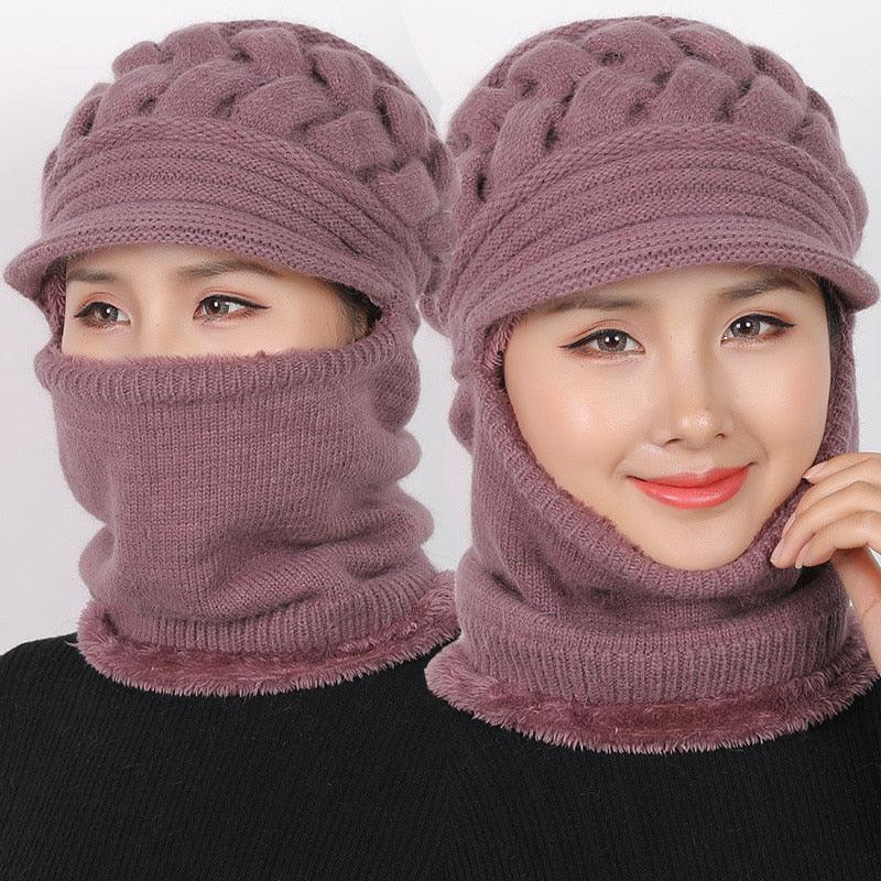 New Winter Balaclava Beanies Mother Hat Women Warm Thick Skellies Riding Outdoor Hats Gorgas Stripes Beanie Cap Mask Scarf Hat Set Outdoor Sport Warm Beanies Hat For Men Knitted Hats Bandana Hiking Camping Kid Neck Warmer Cap