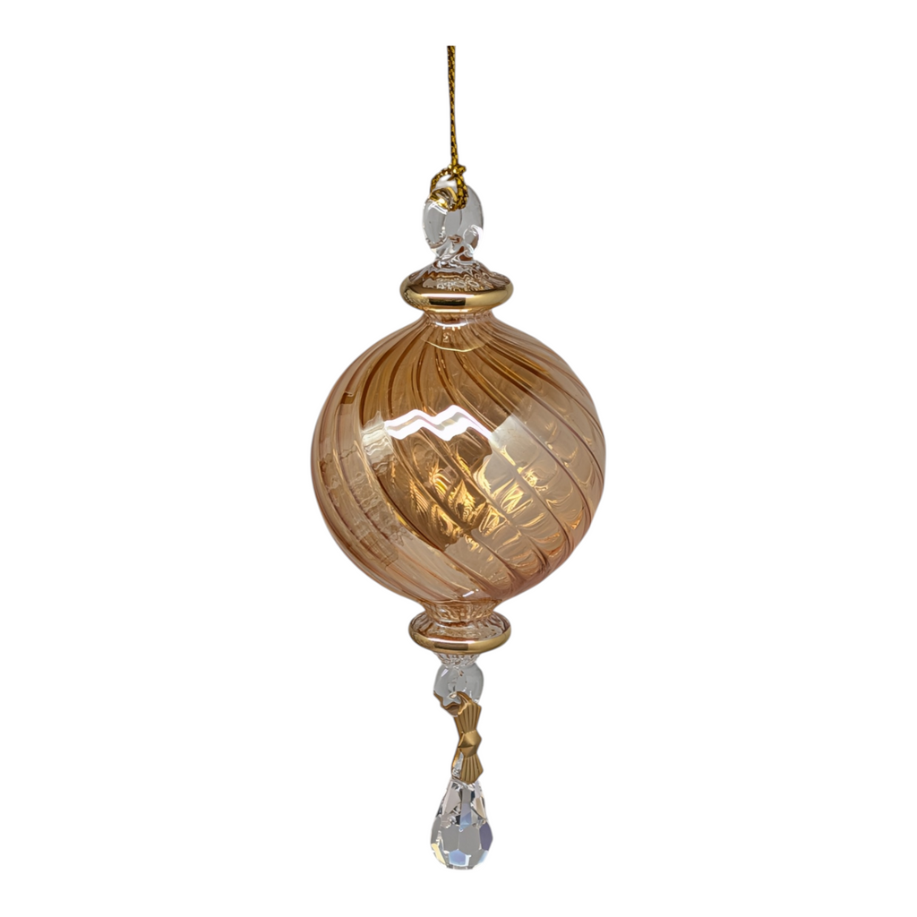 Egyptian Glass Amber Globe with Crystal Drop Ornament