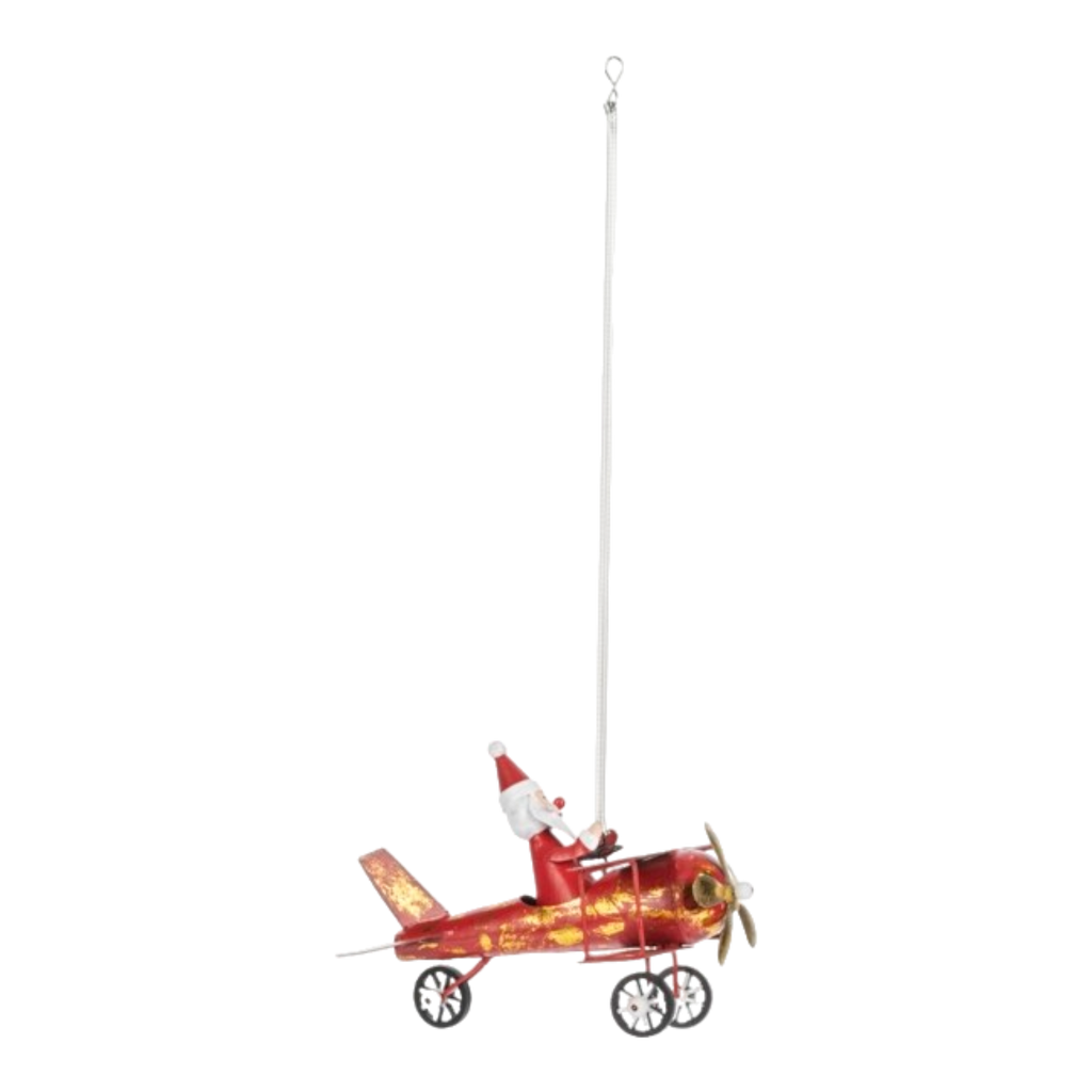 Springy Santa Bi-plane Ornament