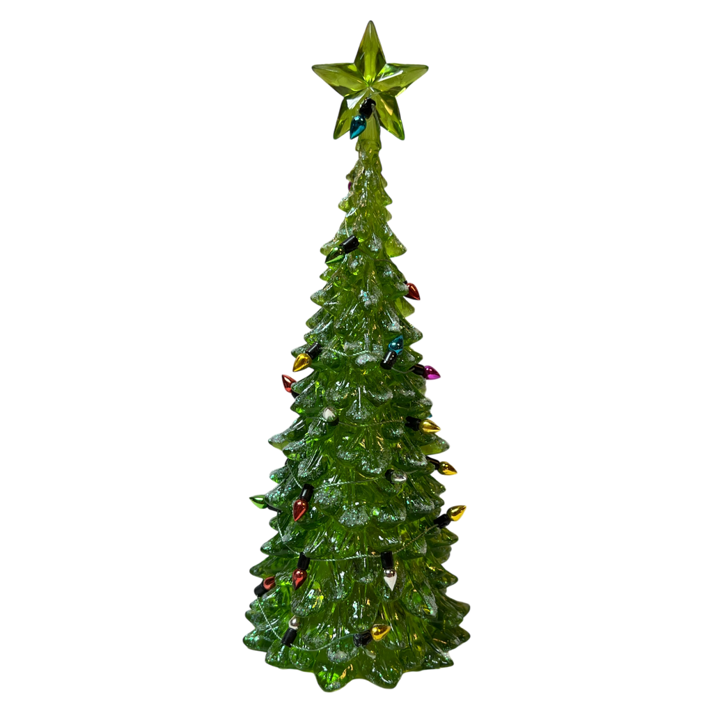 8 Inch Lighted Acrylic Christmas Tree - Green