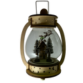 B/O Lighted Wind Up Musical Wood Glass Lantern - Santa Flying  Over House