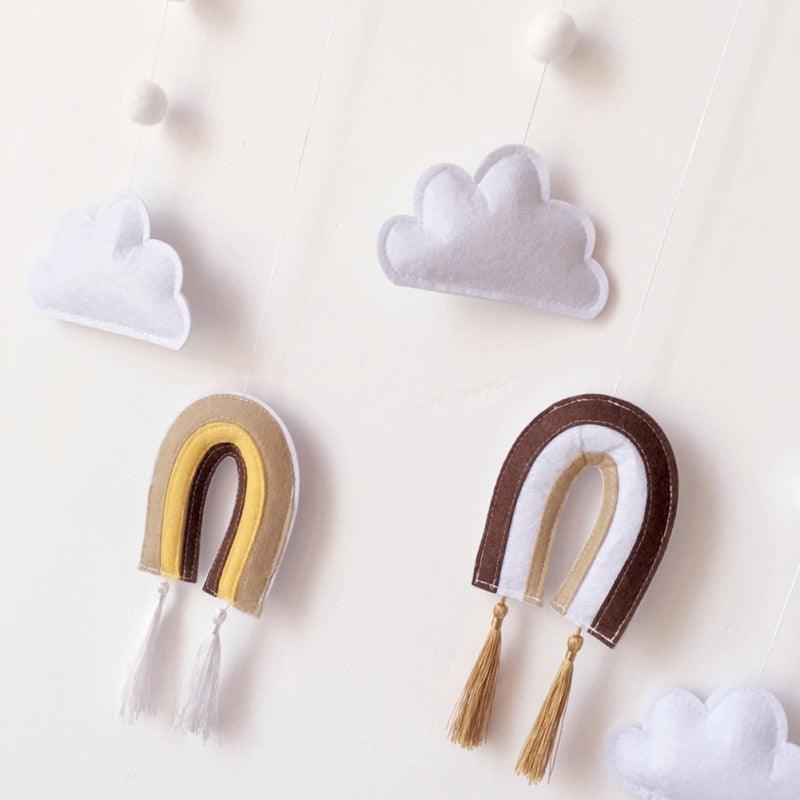 Nordic Healthier Style Cute Felt Clouds Shape Handmade Wall Hanging Fairy Tales Ornament Wooden Stick Tassel Pendant Hanging Ornaments For Kids Room Decoration Photography Props