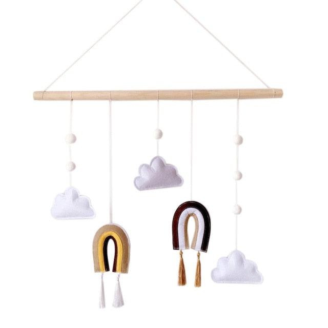 Nordic Healthier Style Cute Felt Clouds Shape Handmade Wall Hanging Fairy Tales Ornament Wooden Stick Tassel Pendant Hanging Ornaments For Kids Room Decoration Photography Props