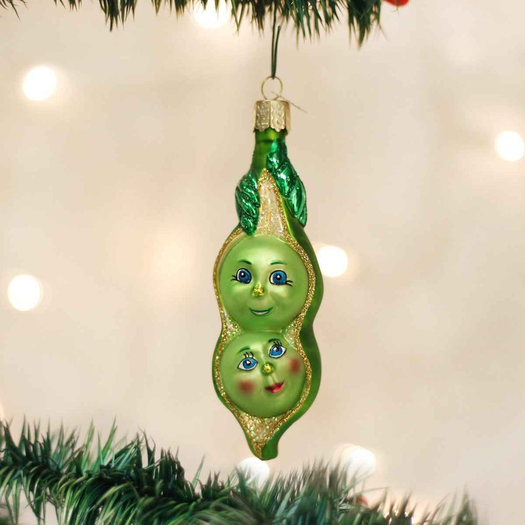 Two Peas In A Pod Glass Ornament