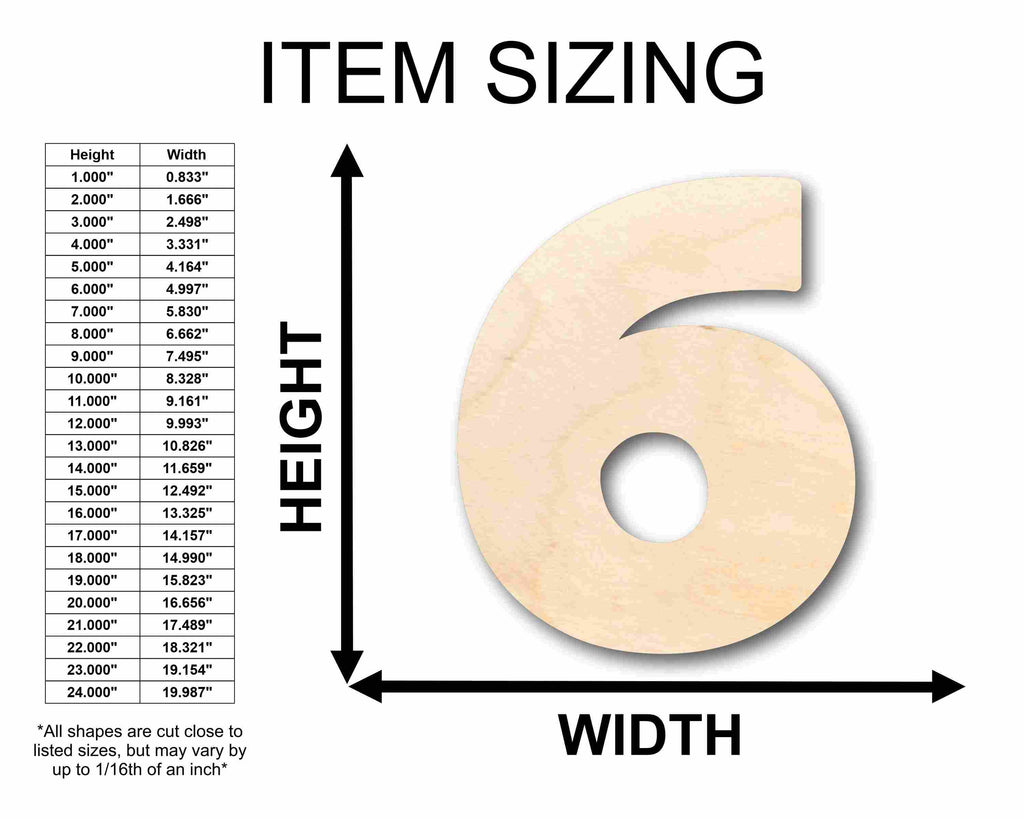 Unfinished Wood Block Number 6 - Craft - up to 46" DIY