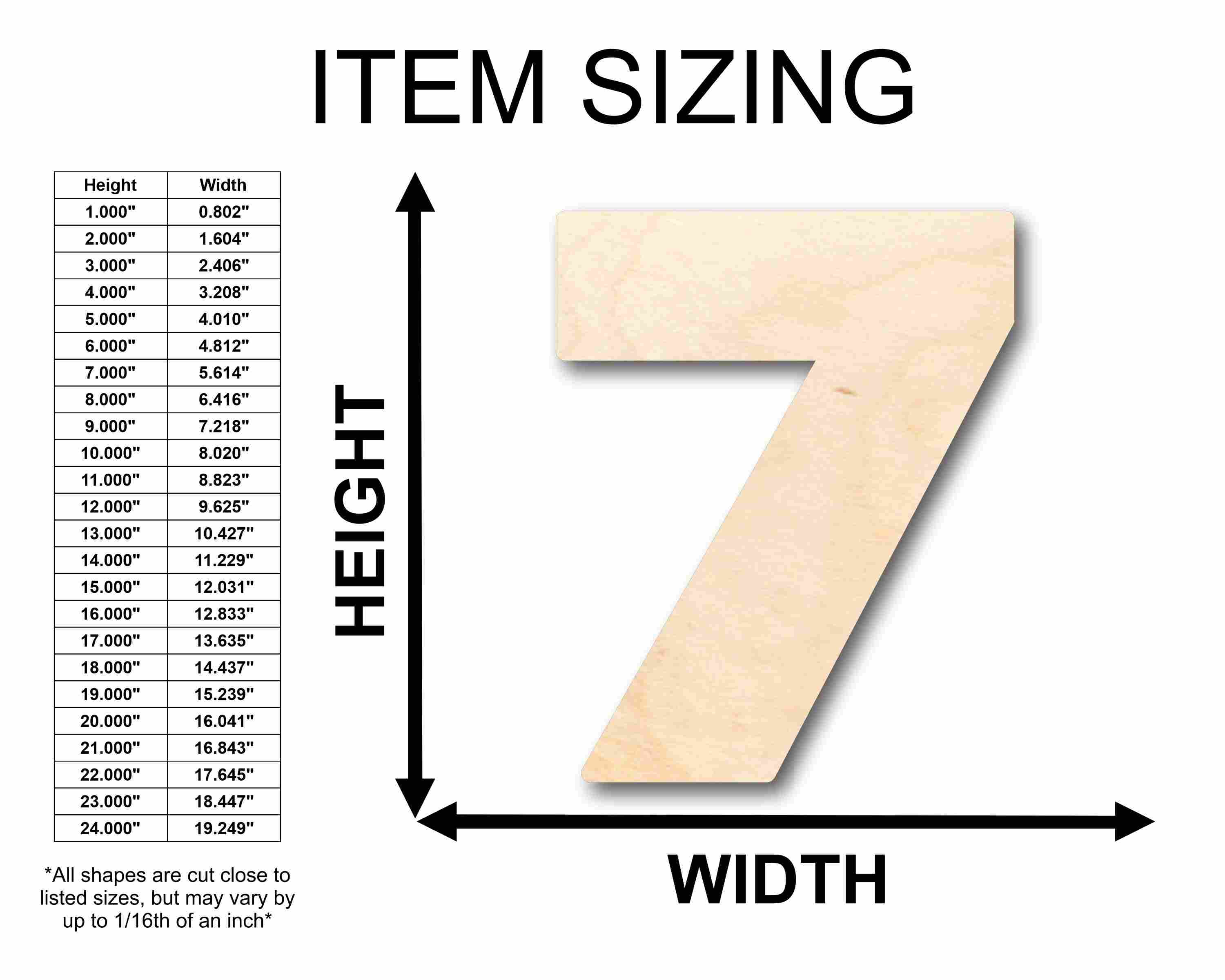 Unfinished Wood Block Number 7 - Craft - up to 46" DIY
