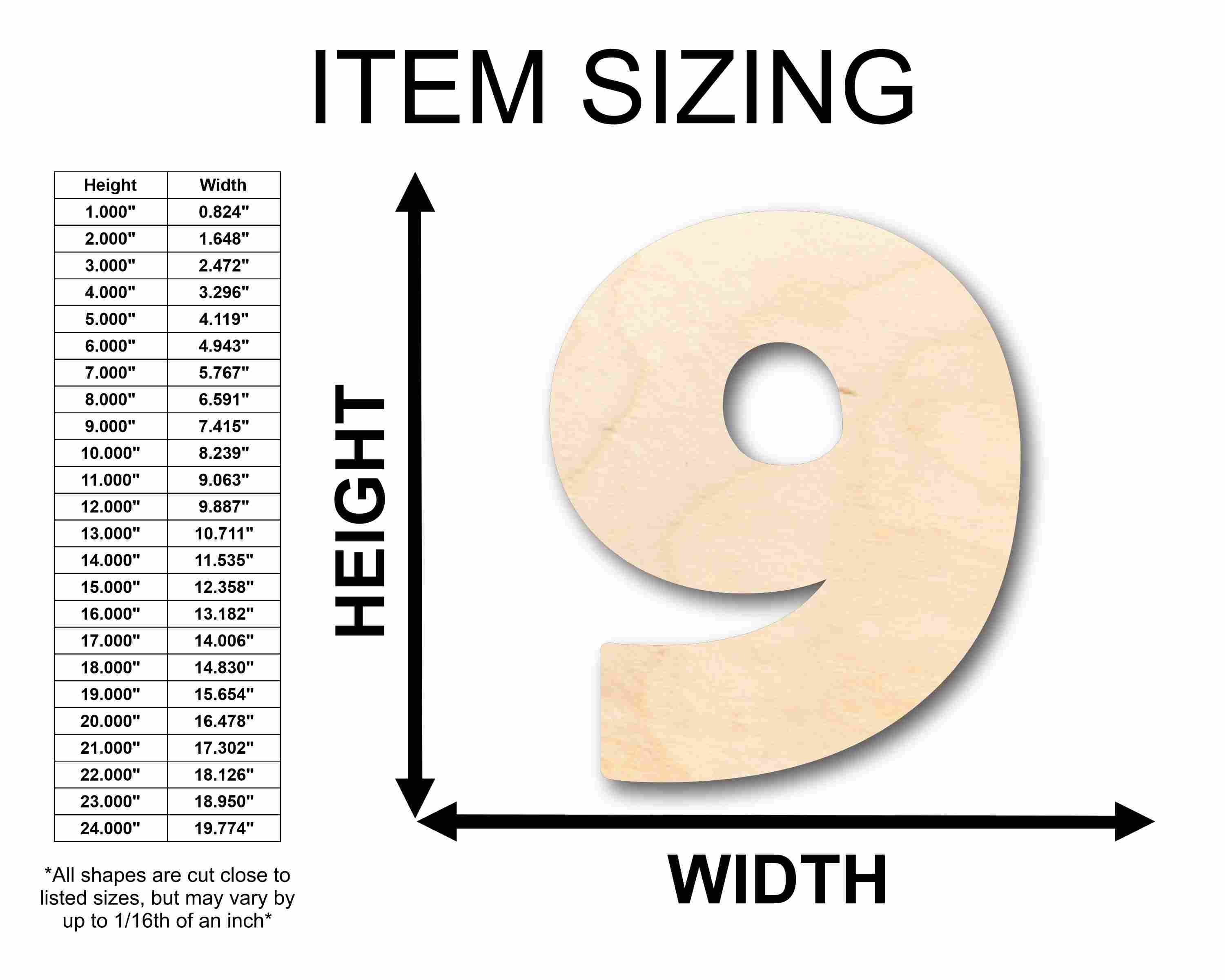 Unfinished Wood Block Number 9 - Craft - up to 46" DIY