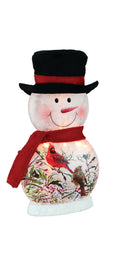 Holly and Cardinal Lighted Snowman with Hat and Scarf - 13 Inch