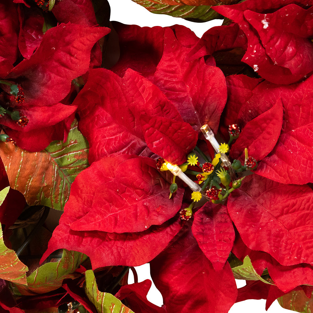 18" Battery-Operated LED Red Poinsettia Wreath