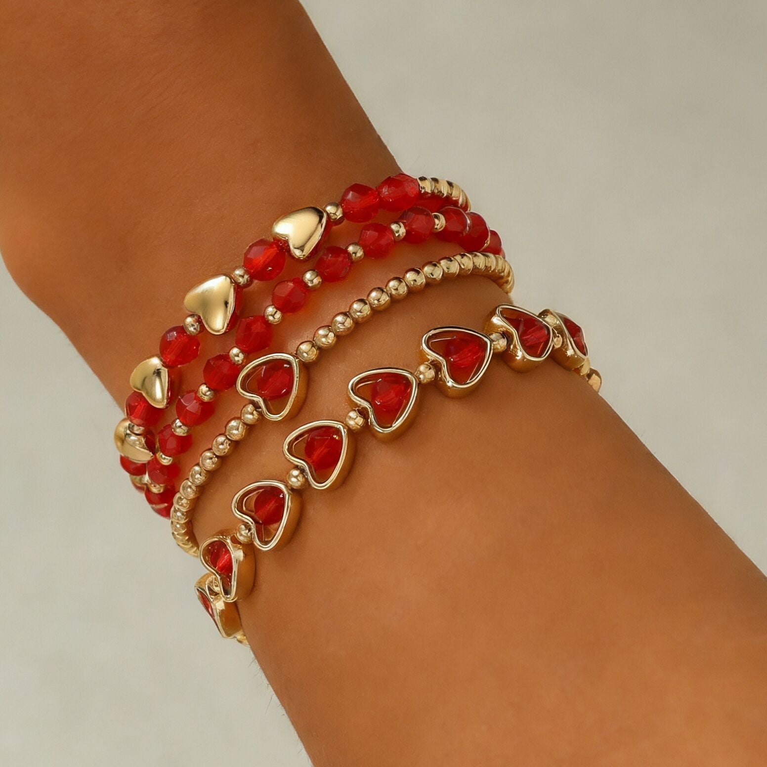 Valentine's Day Heart Beaded Bracelet Set
