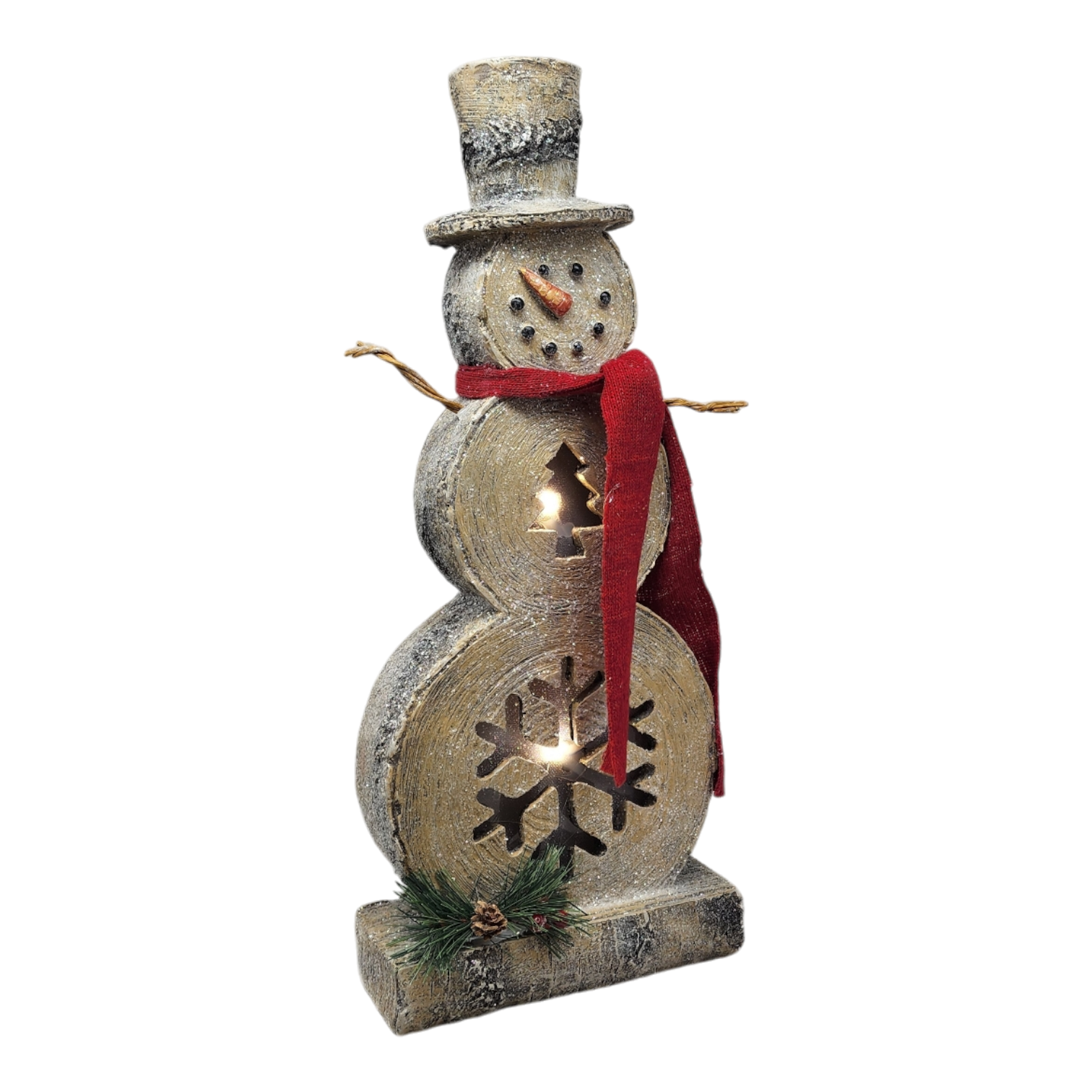 Lighted Log-Style Snowman Figurine - Tree