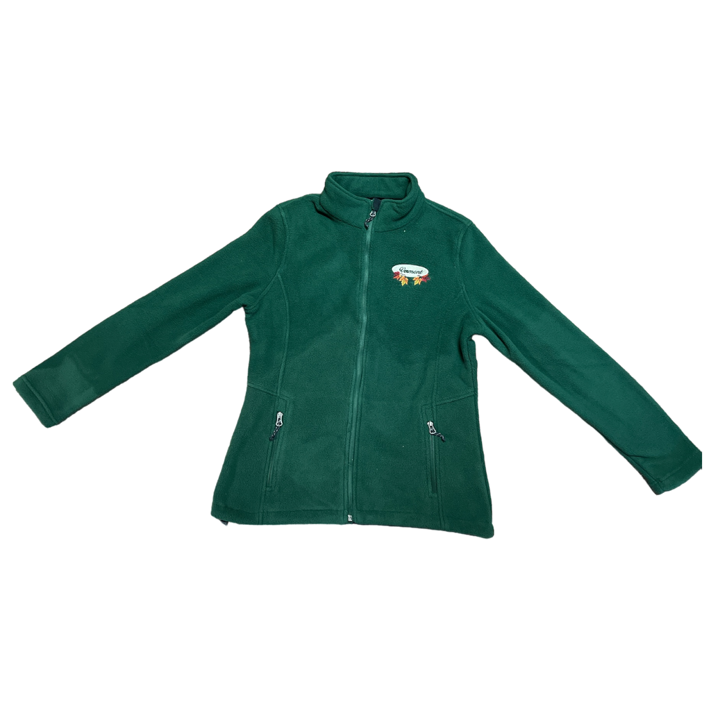 Women’s Full Zip Fleece Jacket – White Fall Leaves Oval Embroidery