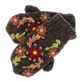 Knit Embroidered Floral Mittens - Brown