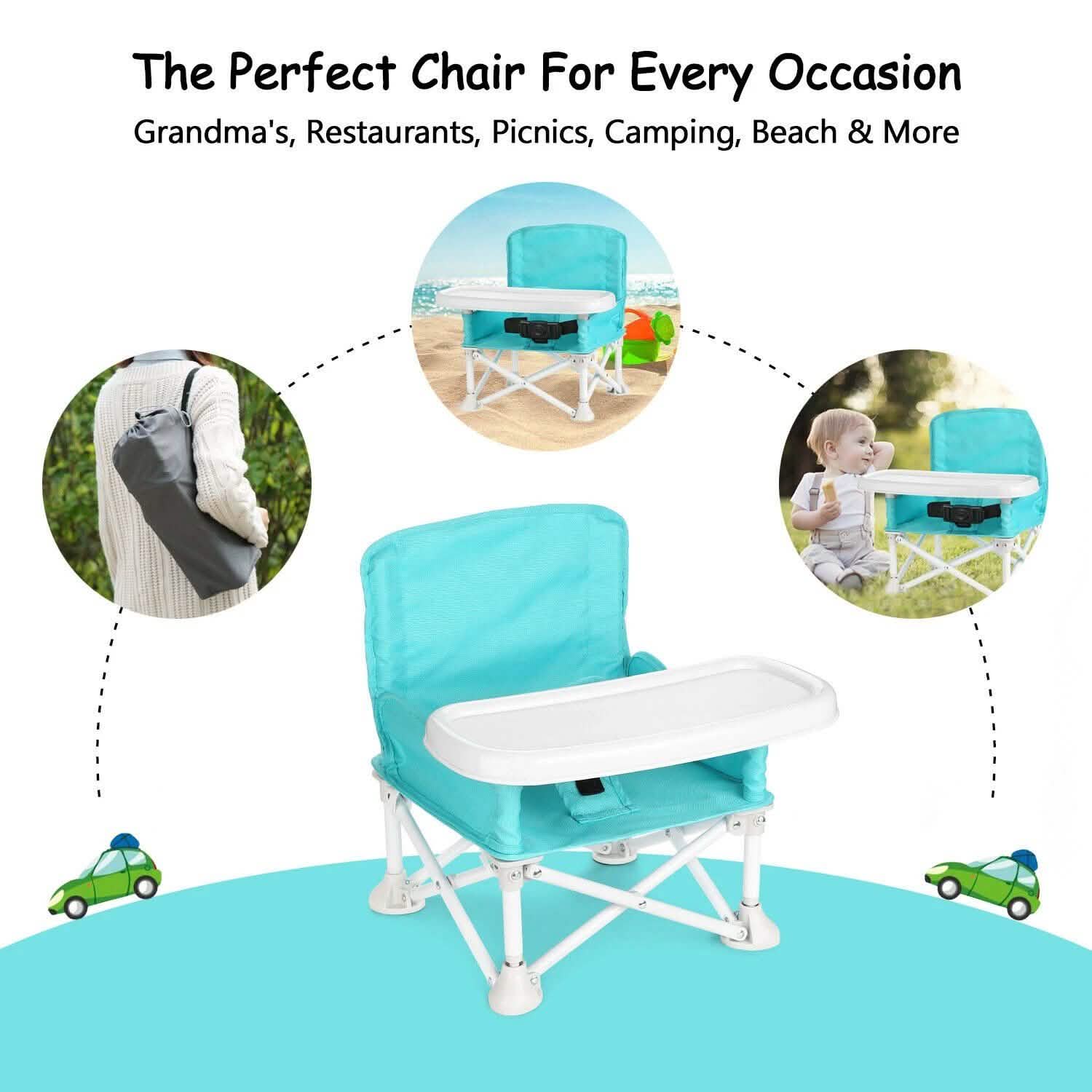 ODOLAND Folding Portable Travel High Chairs Booster Seat with Tray for Baby Infant