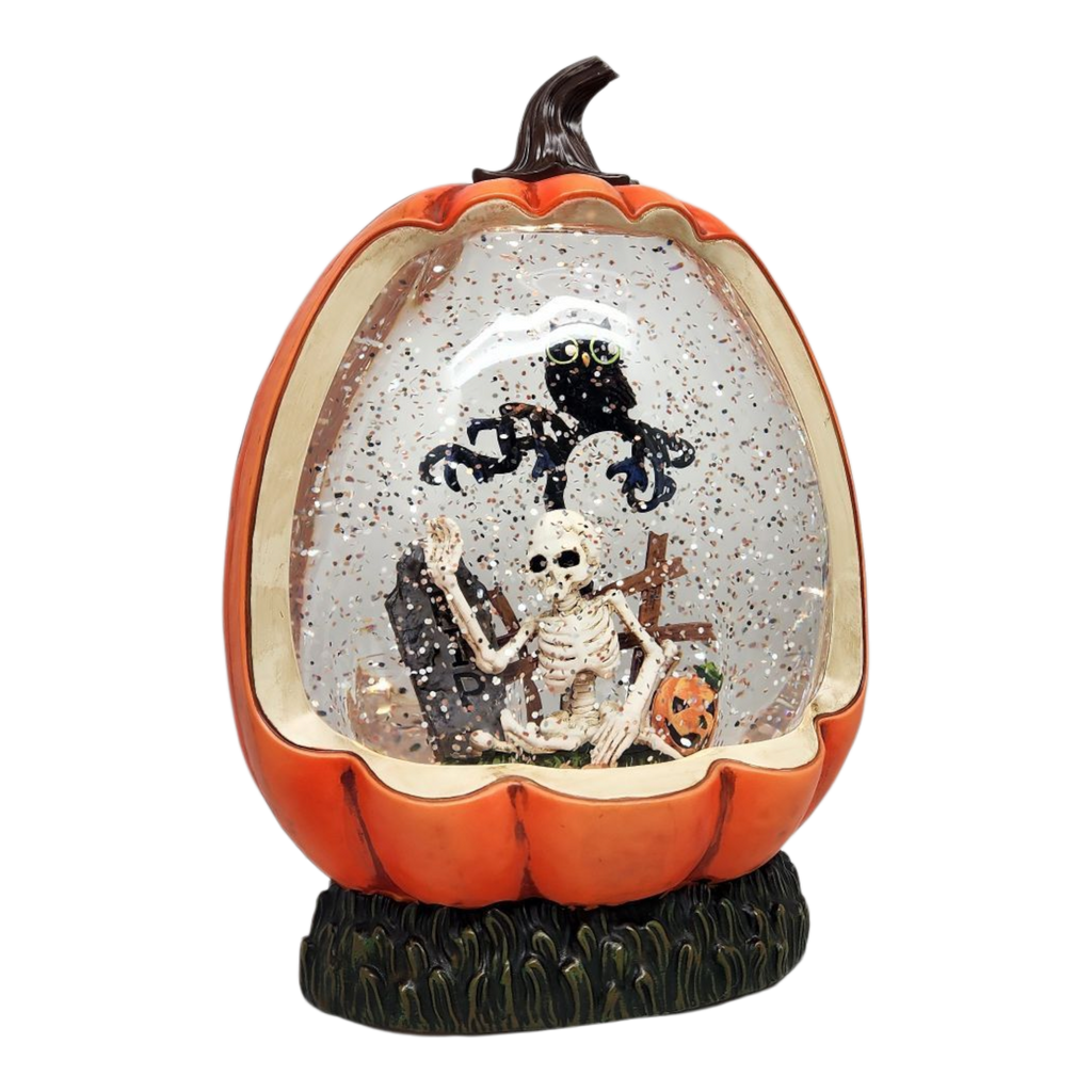 Graveyard Skeleton Lighted Waterglobe Pumpkin