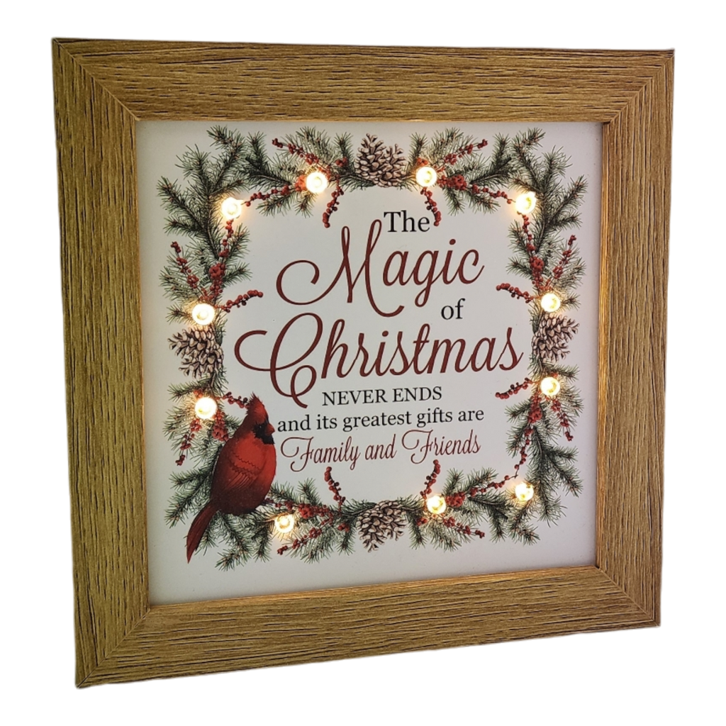 Lighted Holiday Cardinal Block - The Magic of Christmas Never Ends