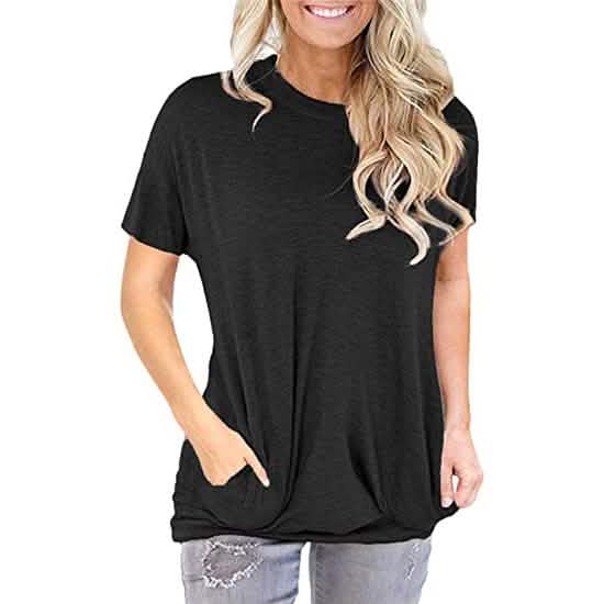 Women Casual Loose Fit Shirt Tunic Top Baggy Comfy Blouse with Pocket