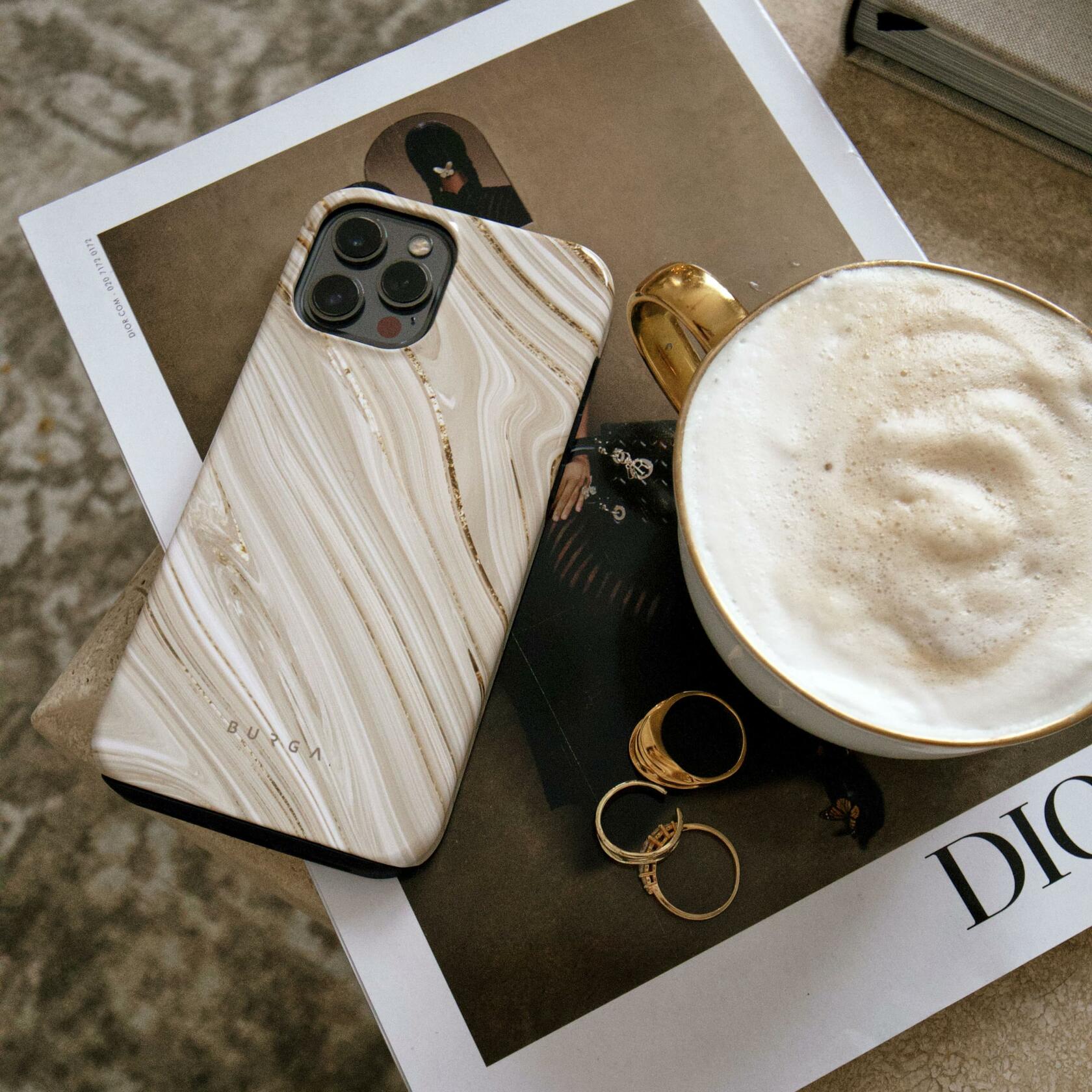 BURGA iPhone 15 Pro Max Case Nude Glitter Marble - Cute, Trendy, New
