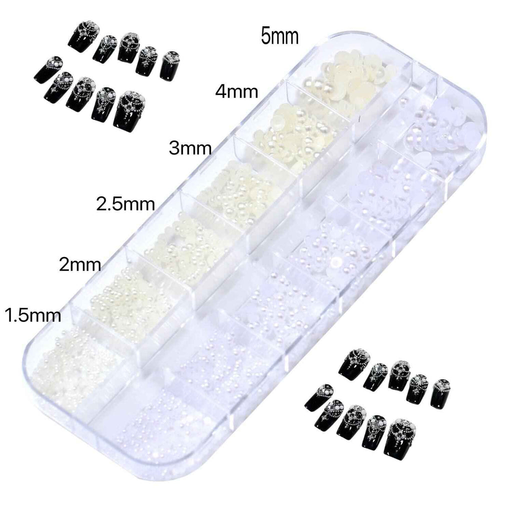 Nail Art Pearls Flatback Charms Mixed Sizes Gold Silver White - 2 Boxes