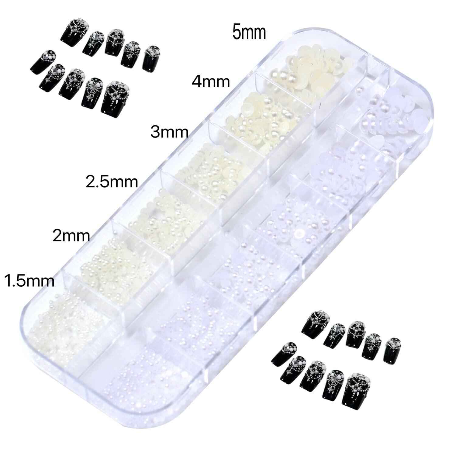Nail Art Pearls Flatback Charms Mixed Sizes Gold Silver White - 2 Boxes