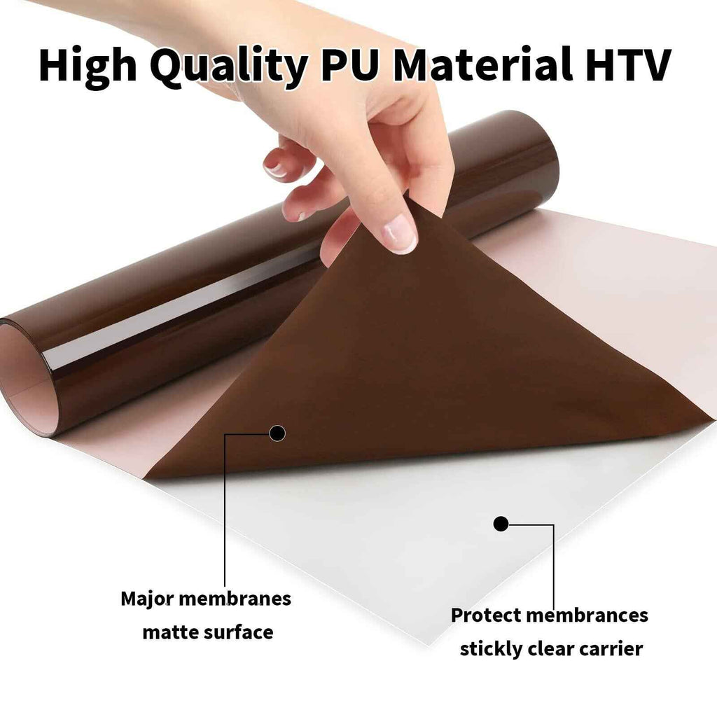 AHIJOY Heat Transfer Vinyl 12"x15ft Chocolate Brown HTV Iron-On for Garments
