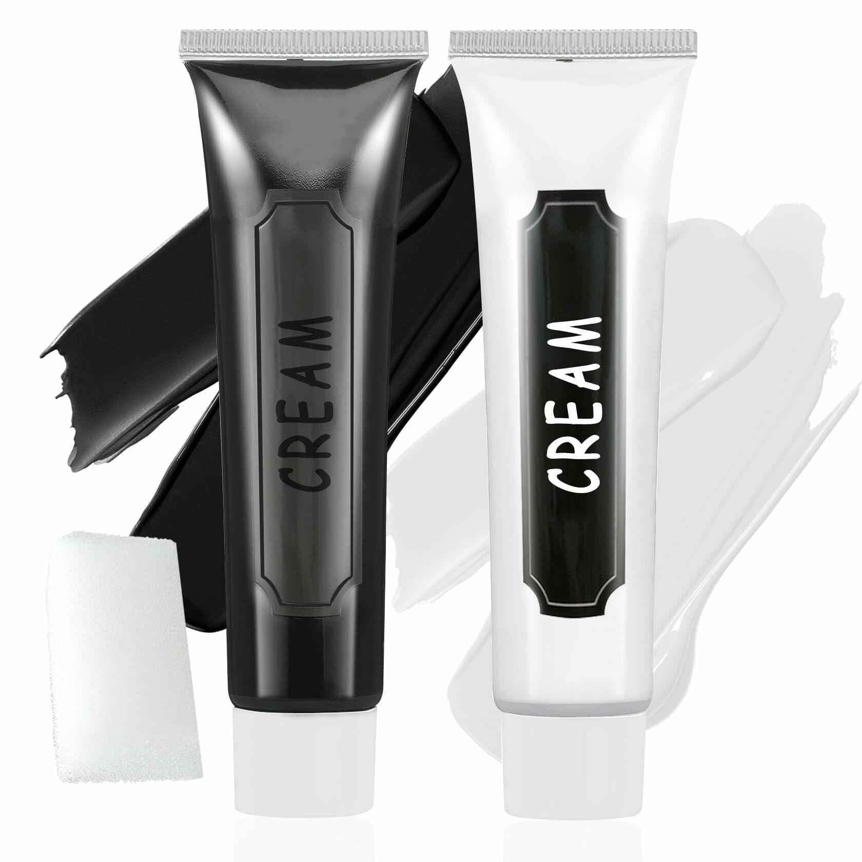 Black White Oil-Based Face Paint Kit with Brushes - Professional Halloween
