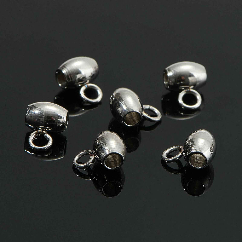 DanLingJewelry 100Pcs Stainless Steel Oval Bail Beads Silver 7x5x4mm Hole 2mm