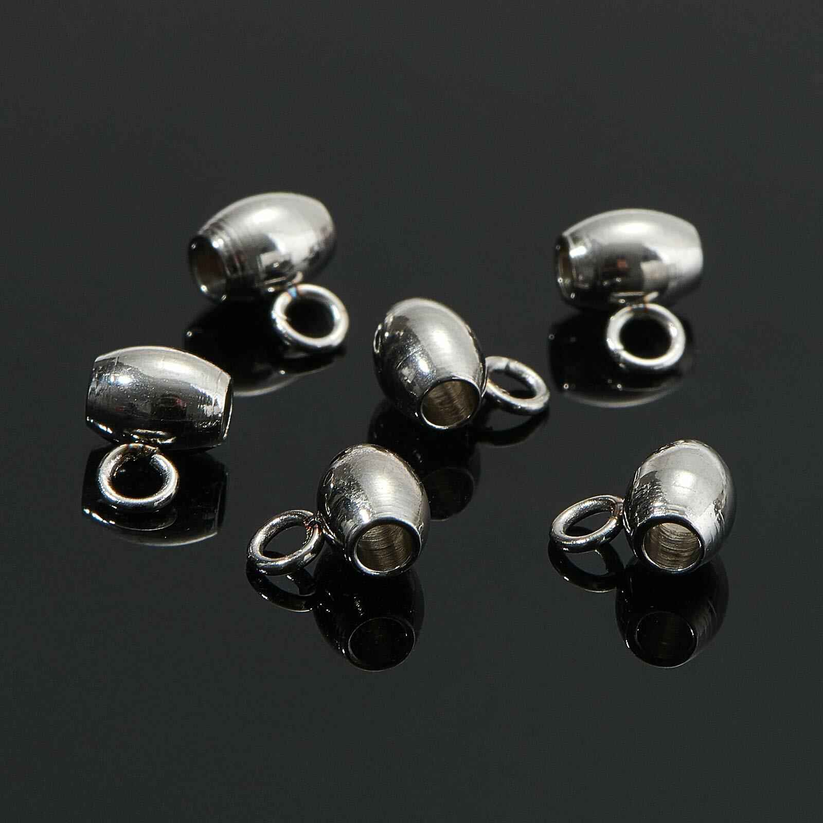 DanLingJewelry 100Pcs Stainless Steel Oval Bail Beads Silver 7x5x4mm Hole 2mm