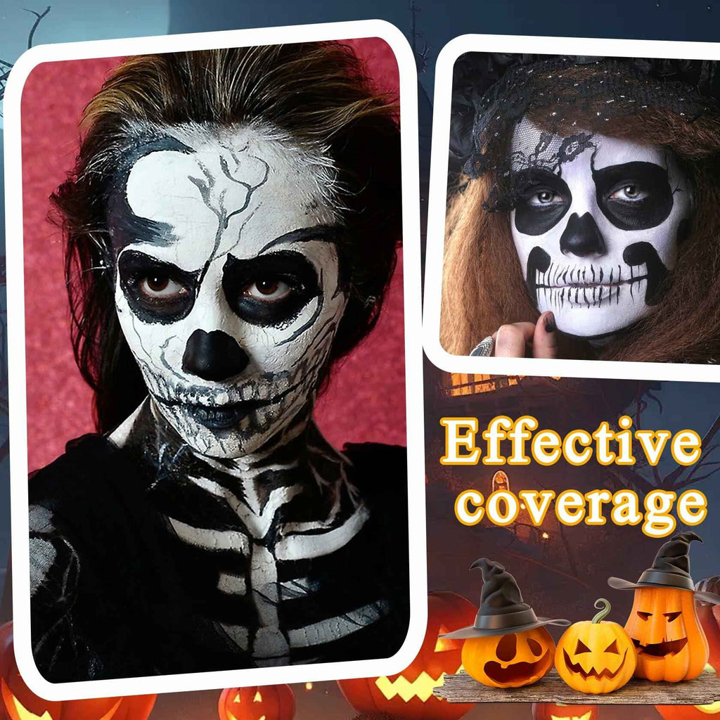 Black White Oil-Based Face Paint Kit with Brushes - Professional Halloween