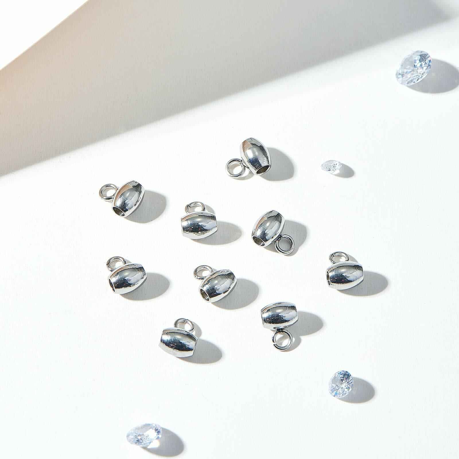DanLingJewelry 100Pcs Stainless Steel Oval Bail Beads Silver 7x5x4mm Hole 2mm