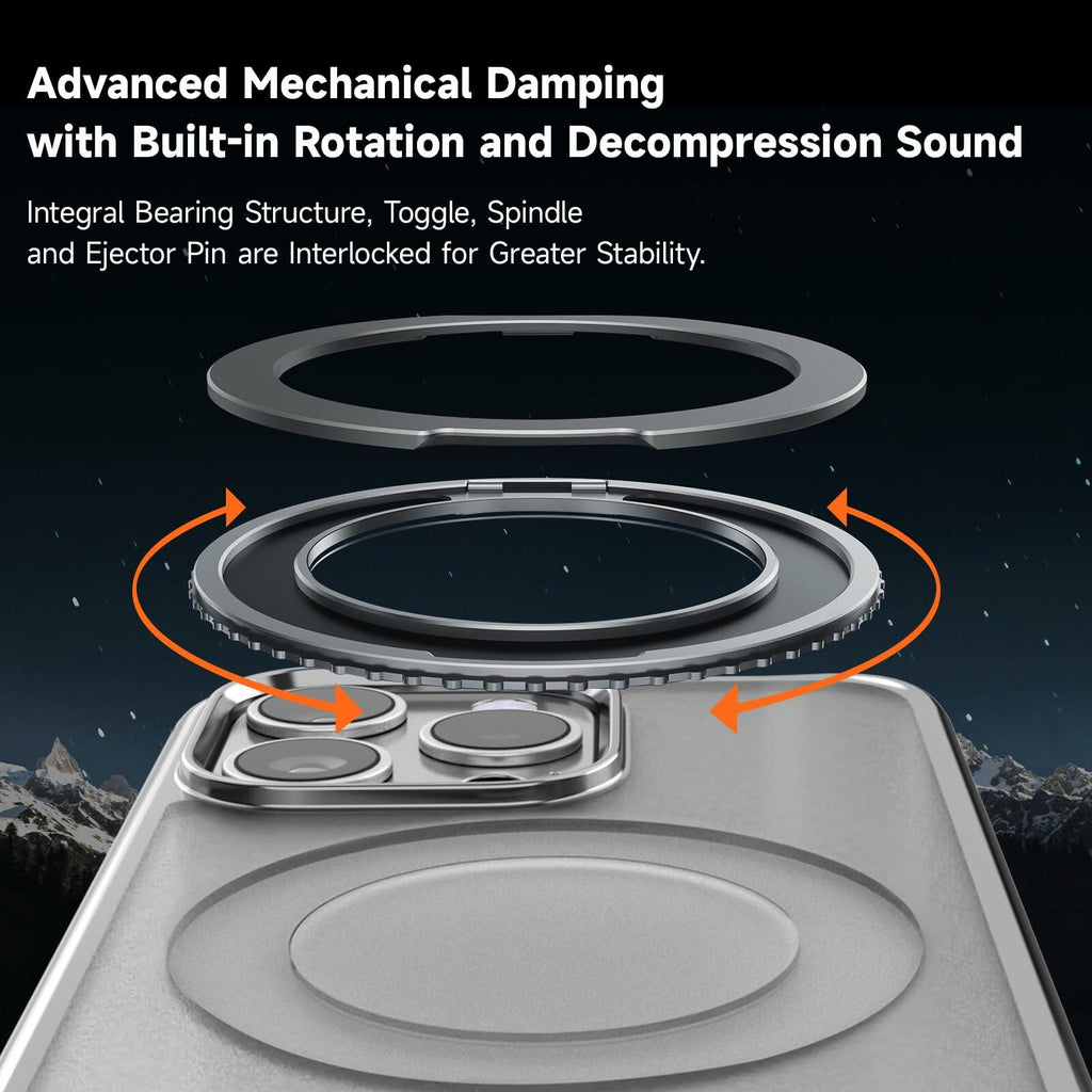 Vongong iPhone 16 Pro Max Gray Magnetic Case Drop-Proof with 360° Ring Stand
