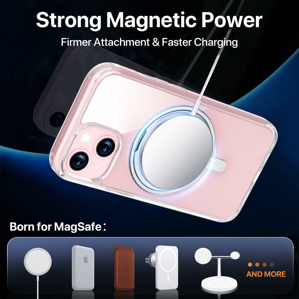 JASBON iPhone 15 Case 6.1 Clear Magnetic Kickstand 360° Rotatable Shockproof