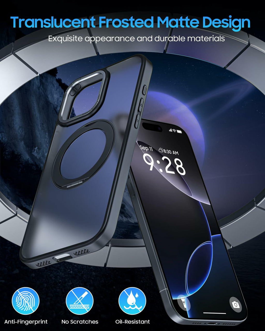 KissCall Magnetic Ring Stand Case for iPhone 16 Pro Max Translucent Matte