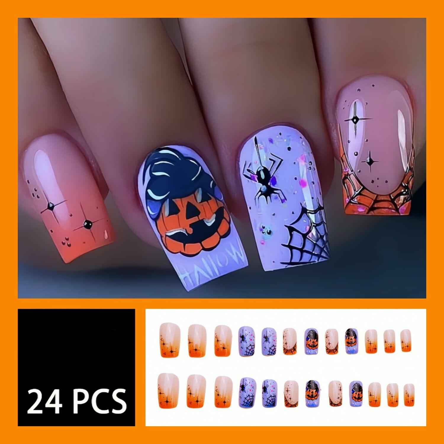RIICFDD 24 Pcs Medium Square French Tip Press On Nails Acrylic Glossy Set
