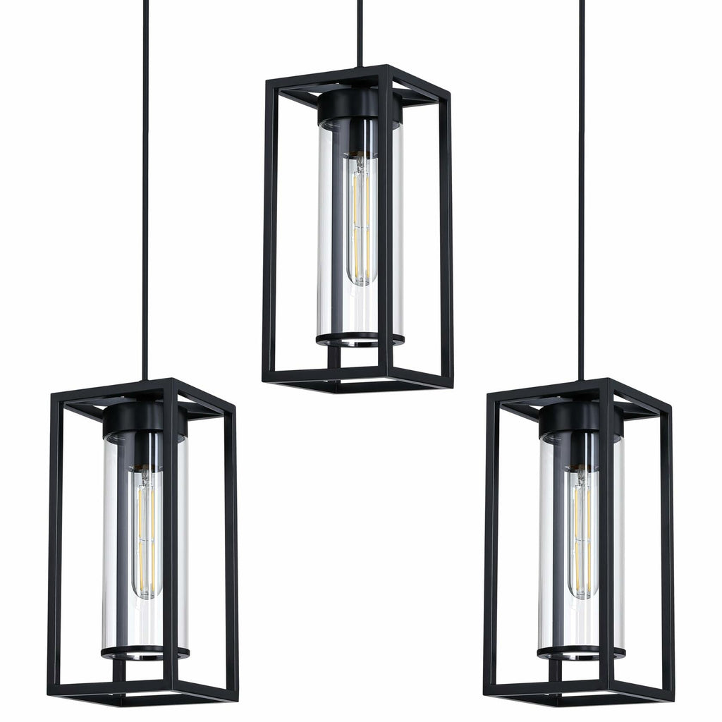 RAINLIGHTING 3 Pack Pendant Ceiling Light 6" Grey Glass Black Finish Indoor