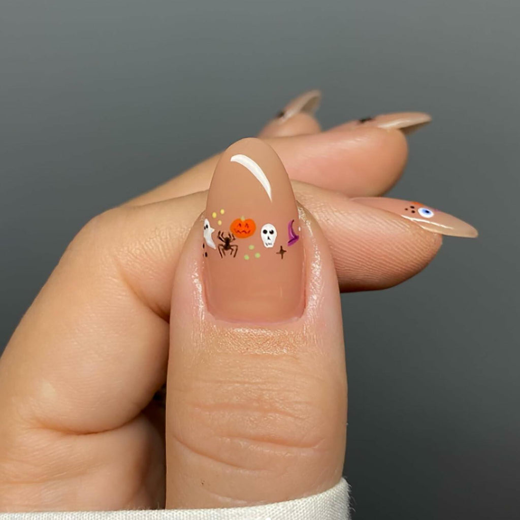 RIICFDD 24 Pcs Medium Black French Tip Halloween Press-On Almond Fake Nails