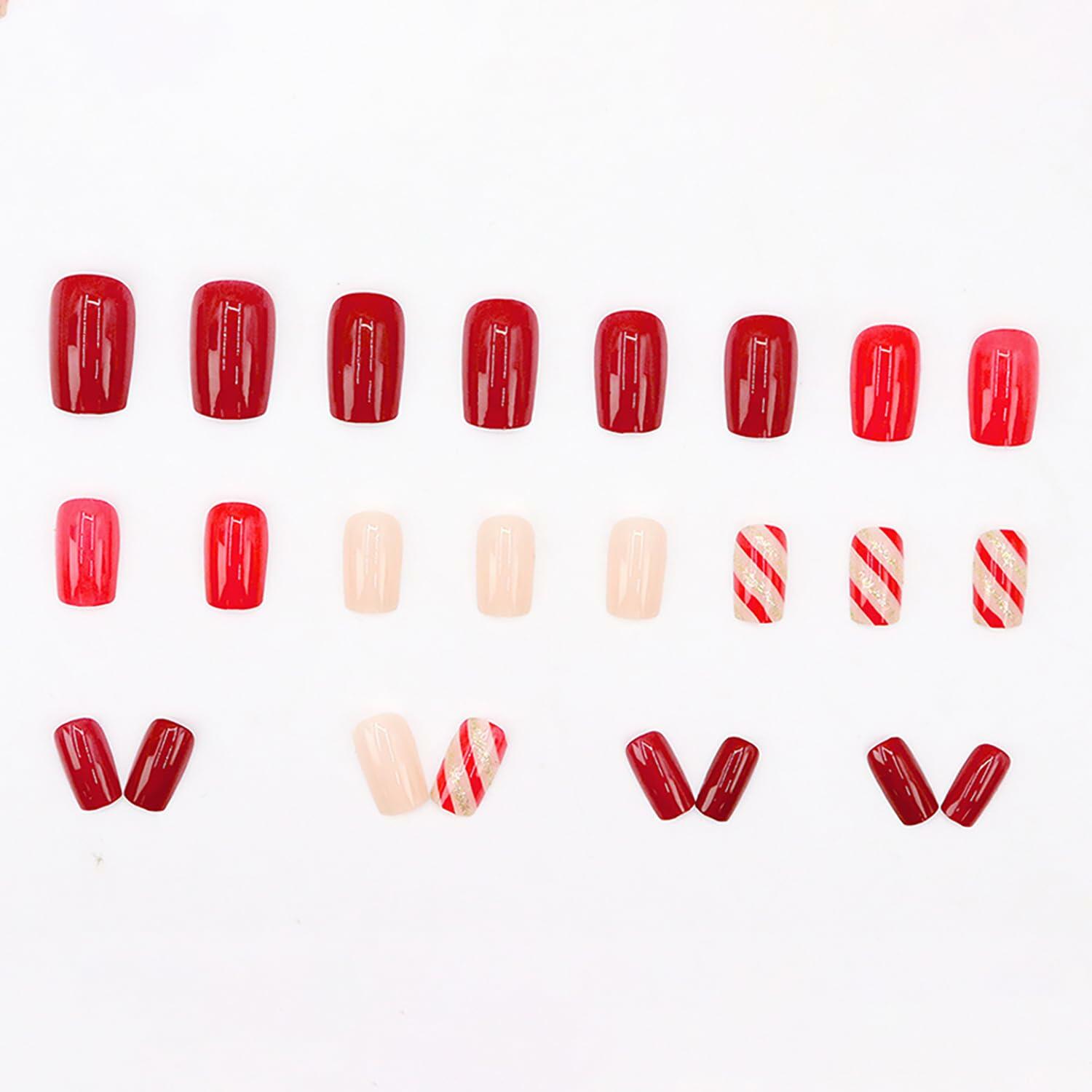 RIICFDD Christmas Press On Nails 24 Pcs White Snowflake Short Square Fake